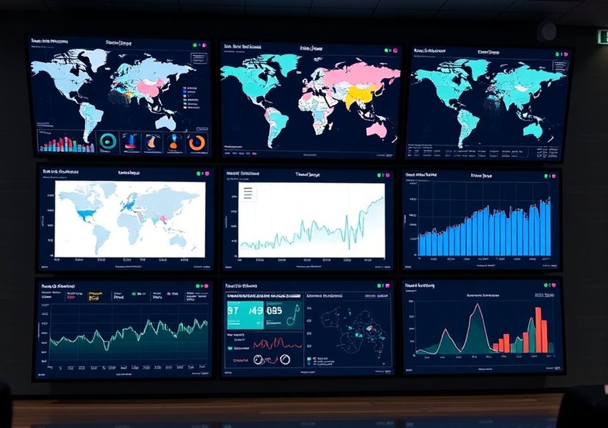 Centro de monitoreo con el estado de la red de terminales en pantalla