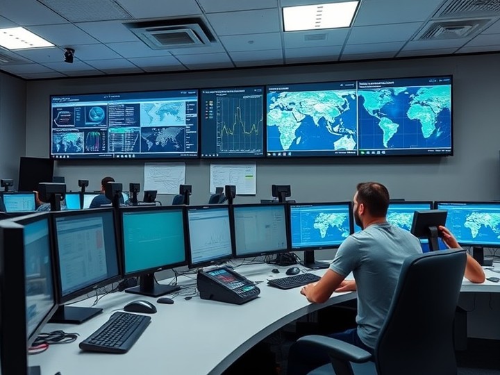 Centro de monitoreo con el estado de la red de terminales en pantalla